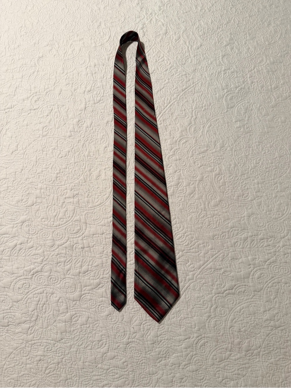 Zylos George Machado Silk Tie | Red Gray Silver Black Striped Vintage